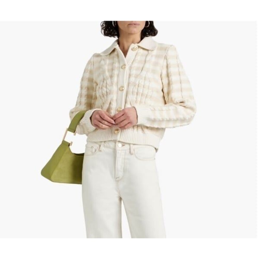 DEREK LAM sz MEDIUM Striped cable knit cotton blend cardigan Gold Buttons